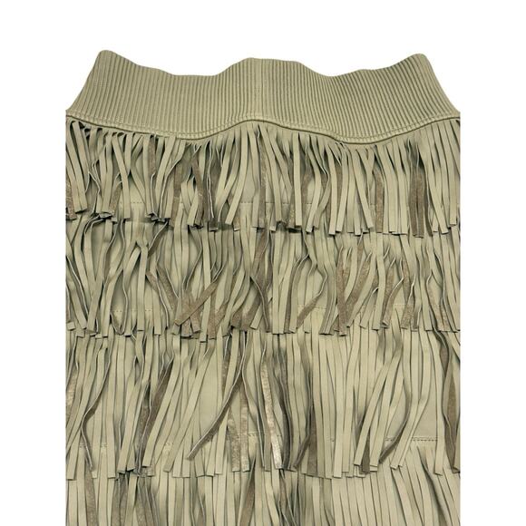 NWT Helmut Lang Olive Lambskin Fringe Mini Skirt S Western Boho Festival Leather - Picture 5 of 13